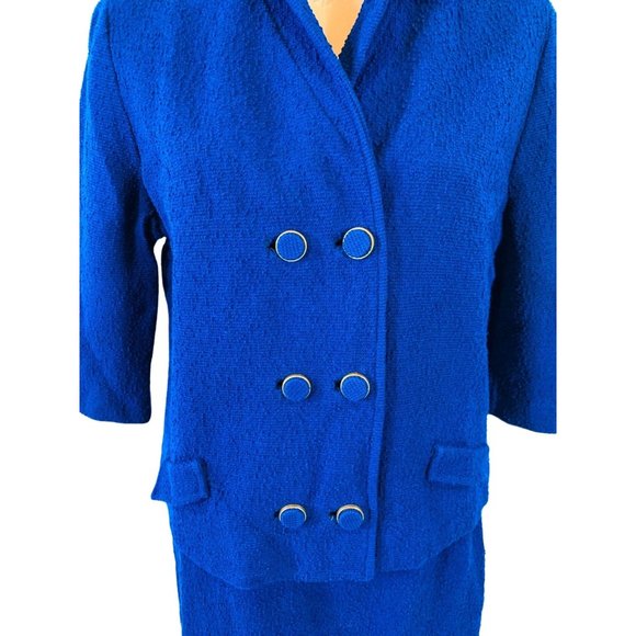 Vintage 60s Suit Set Womens Large Mod Blue Textured Top & Skirt Outfit - Picture 4 of 9